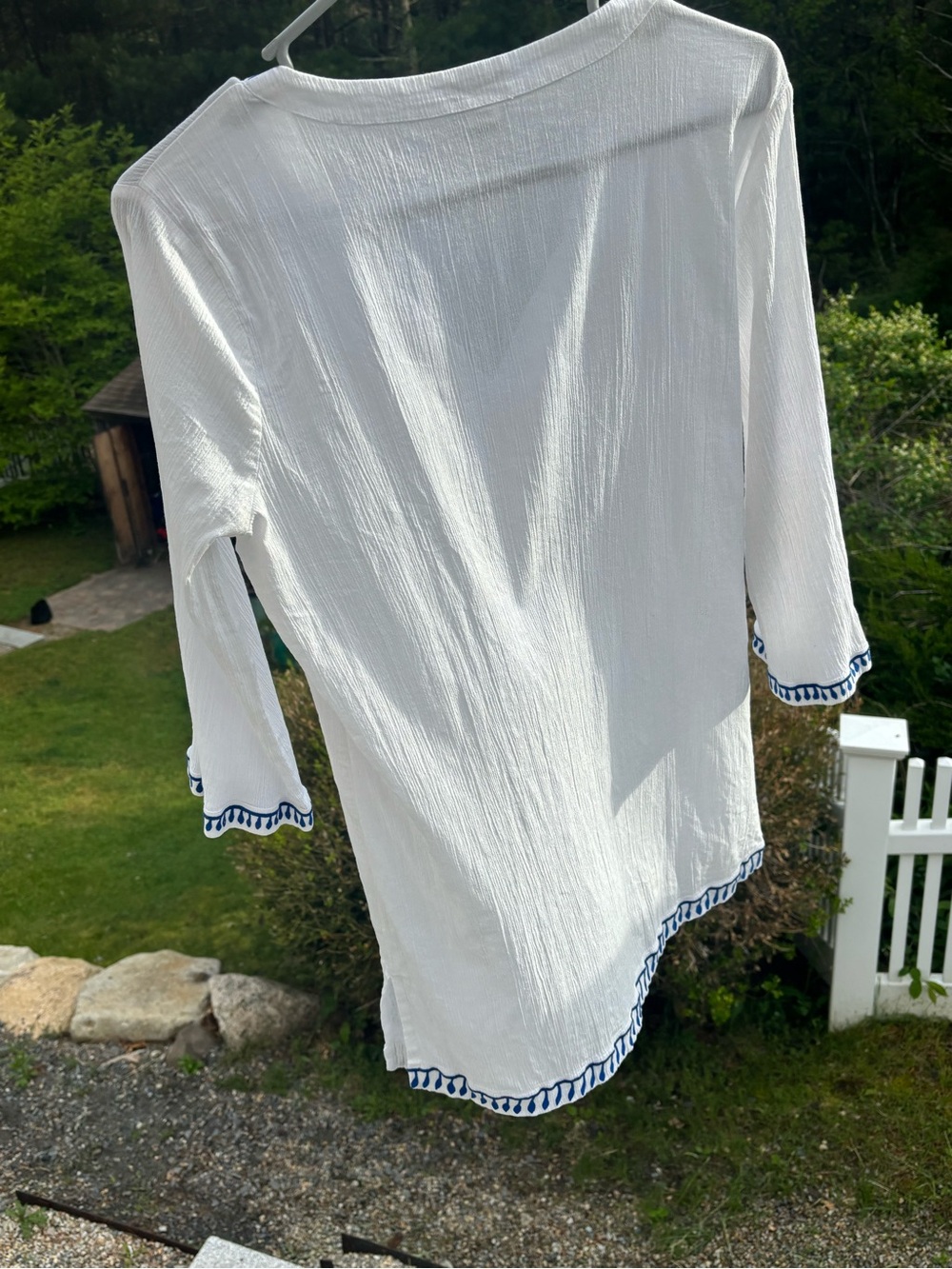 J.Crew White Cotton Tunic Cover Up Blue Tassel Embroidered Medium - Picture 11 of 11